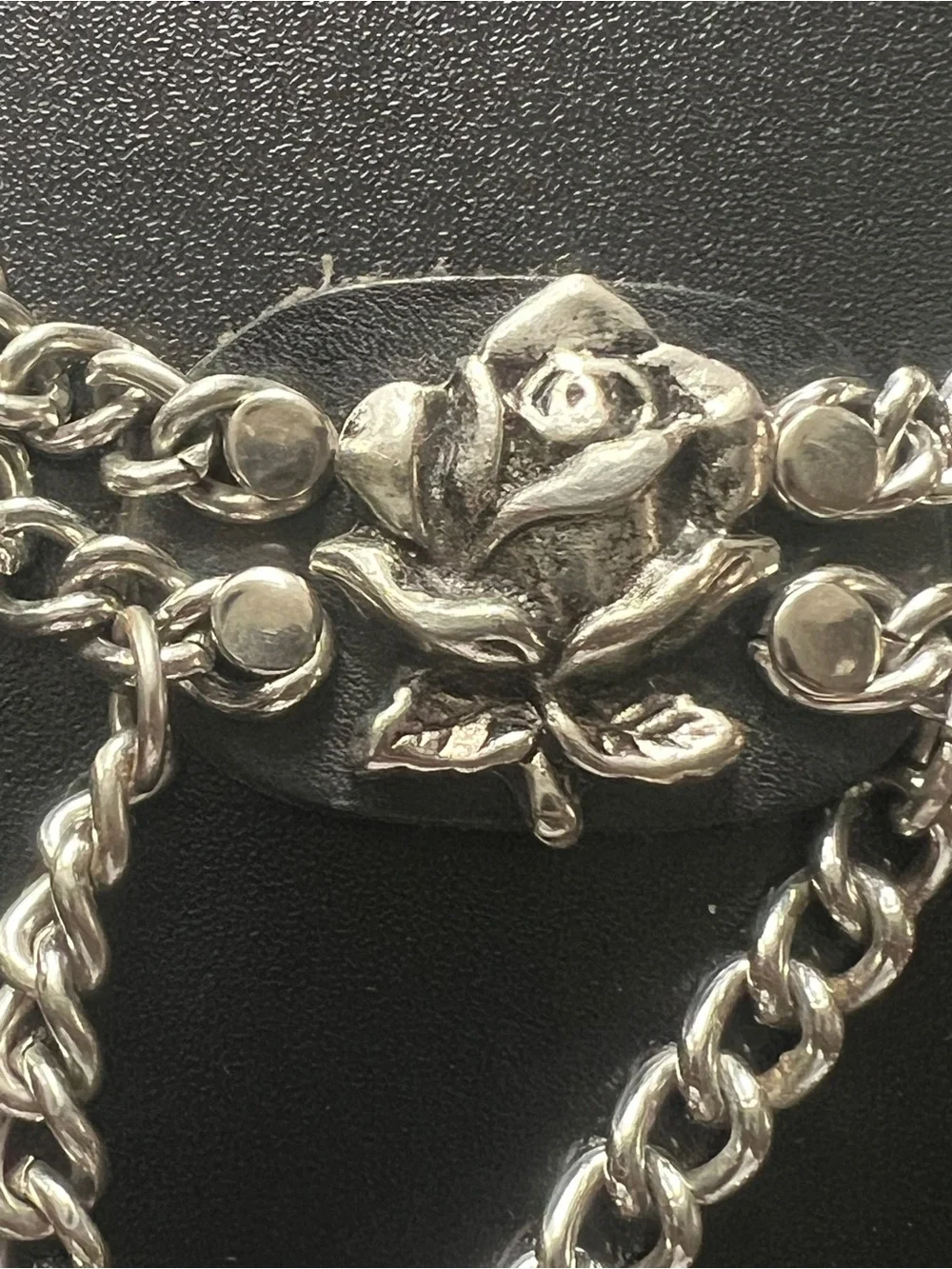 1990’ Harley-Davidson Rose Boot Chain Strap Silver /Leather, Rare Biker Jewelry
